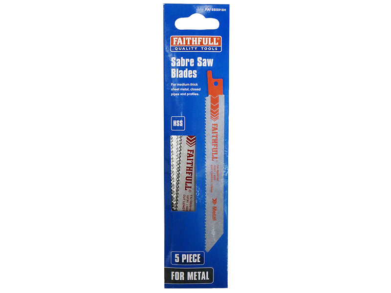 Faithfull S918H Sabre Saw Blade Metal 150mm 10 TPI (Pack of 5) FAISBS918H