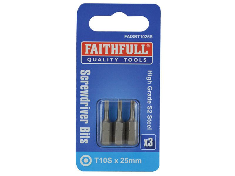 Faithfull Security S2 Grade Steel Screwdriver Bits T10S x 25mm (Pack 3) FAISBT1025S
