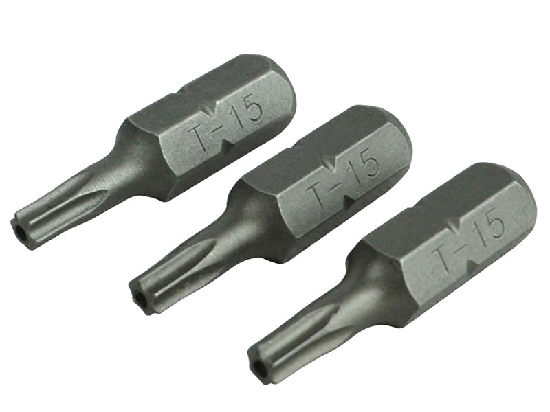 Faithfull Security S2 Grade Steel Screwdriver Bits T15S x 25mm (Pack 3) FAISBT1525S