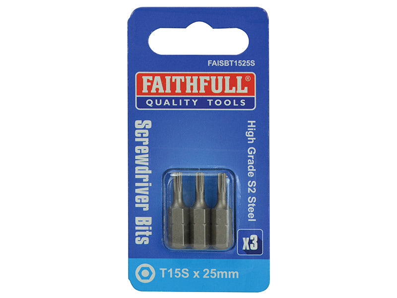 Faithfull Security S2 Grade Steel Screwdriver Bits T15S x 25mm (Pack 3) FAISBT1525S