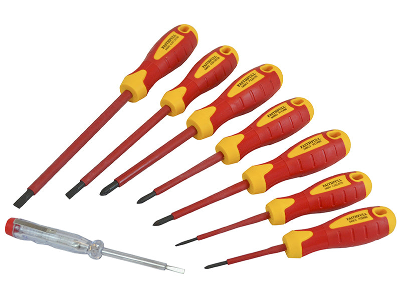Faithfull VDE Soft Grip Screwdriver Set (Case), 8 Piece FAISDVDESET8