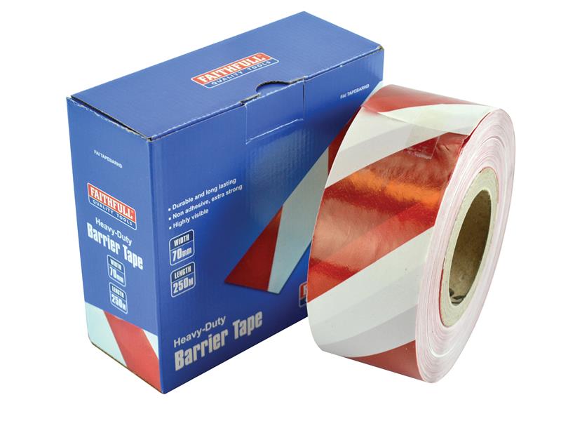 Faithfull Heavy-Duty Barrier Tape Red & White 70mm x 250m FAITAPEBARHD