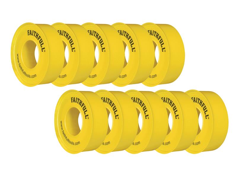 Faithfull P.T.F.E Gas Tape 12mm x 5m White (Pack 10) FAITAPEPTGAS