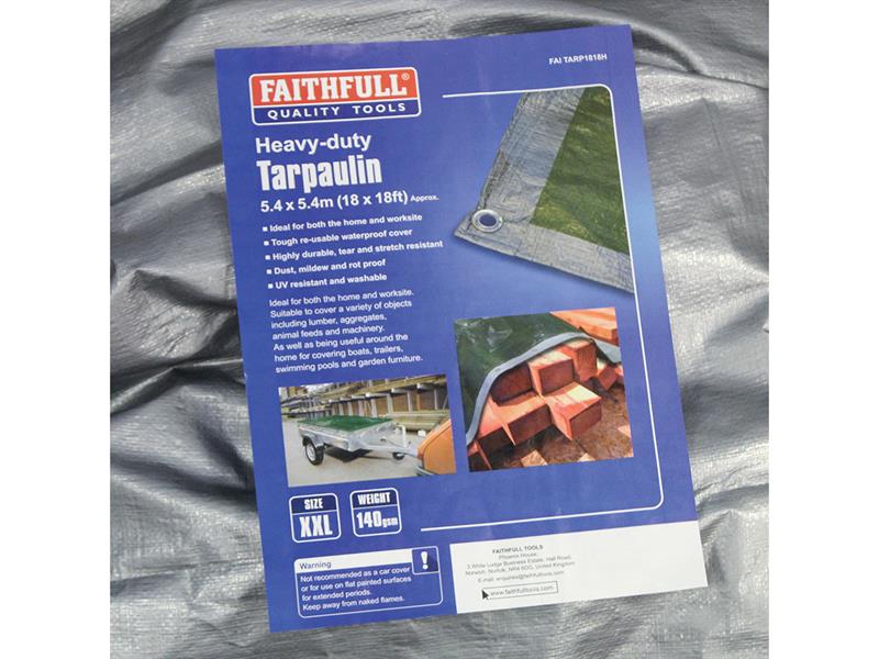 Faithfull Tarpaulin Green/Silver 5.4 x 3.6m (18 x 12ft) 80gsm FAITARP1812