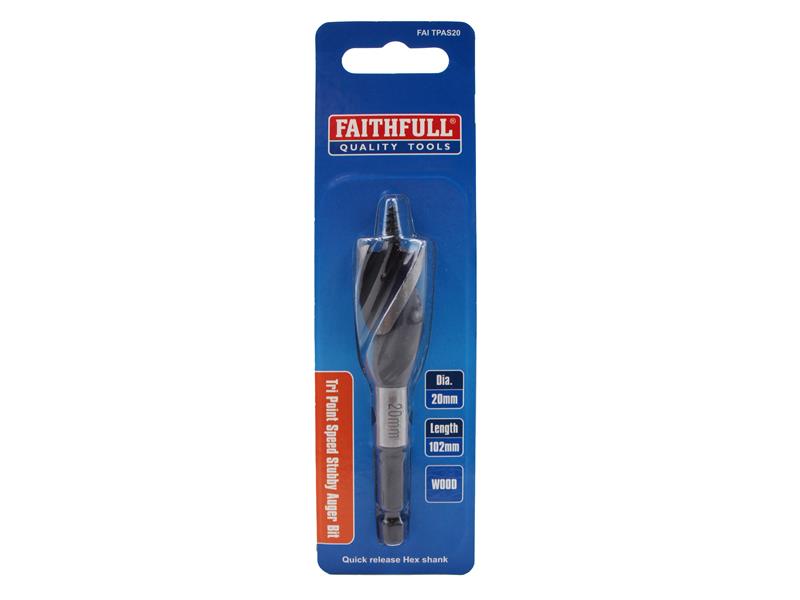 Faithfull Tri-Point Speed Auger Bit 20mm Stubby FAITPAS20
