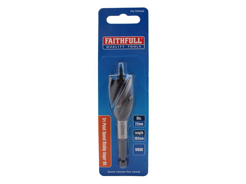 Faithfull Stubby Tri-Point Speed Auger Bit 22mm FAITPAS22