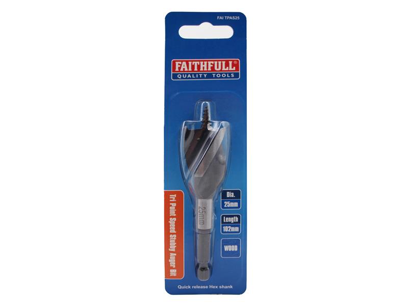 Faithfull Stubby Tri-Point Speed Auger Bit 25mm FAITPAS25