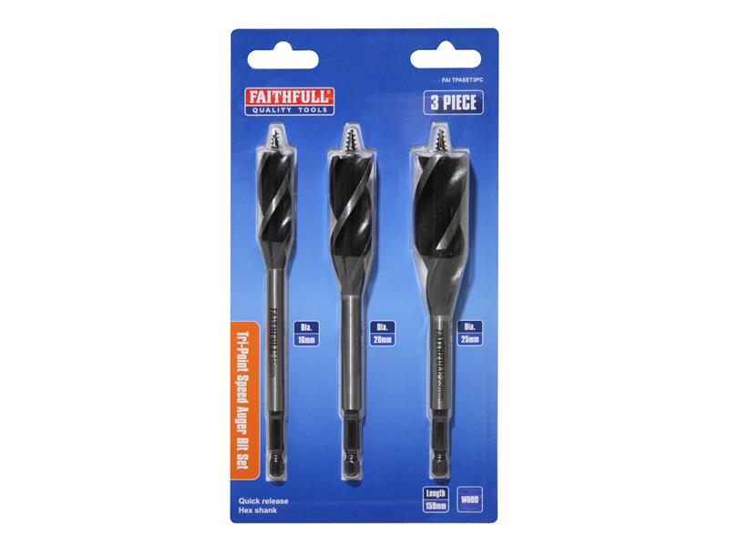 Faithfull Tri-Point Speed Auger Bit Set, 3 Piece FAITPASET3PC