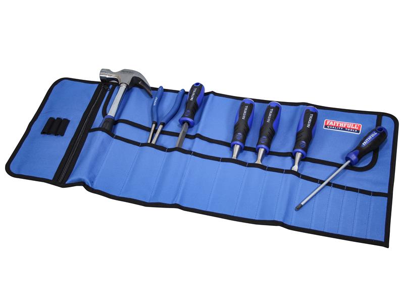 Faithfull Tool Roll 32 x 77cm Nylon Backed Polyester Pockets 15 FAITR15