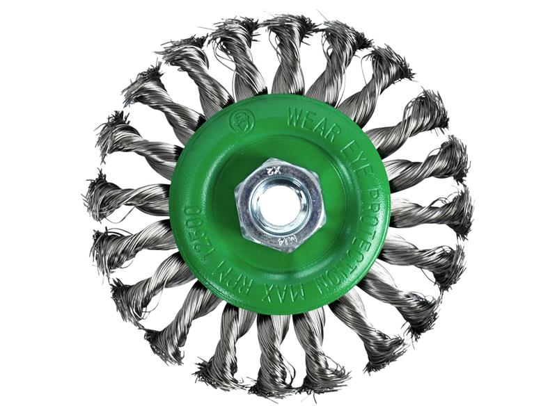 Faithfull Flat Twist Knot Wire Brush 115 x 12mm M14x2 Bore, 0.35mm Stainless Steel Wire FAIWBCT115S