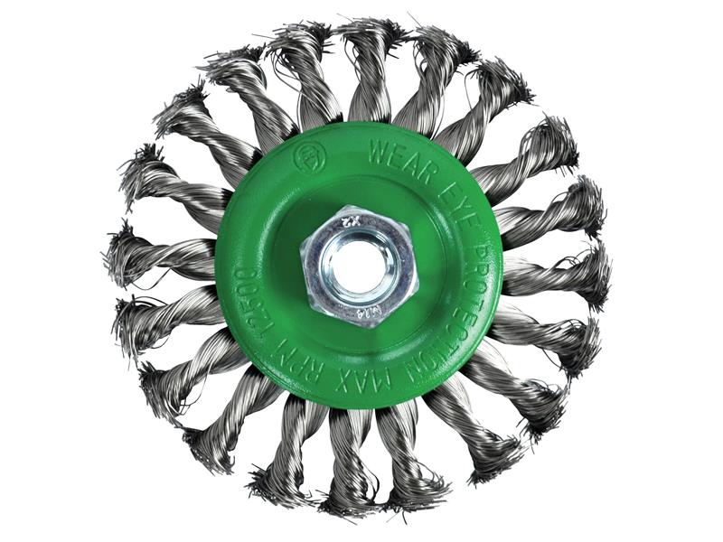 Faithfull Flat Twist Knot Wire Brush 115 x 12mm M14x2 Bore, 0.35mm Stainless Steel Wire FAIWBCT115S