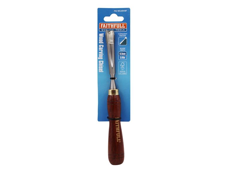 Faithfull V-Straight Parting Carving Chisel 9.5mm 3/8" Wooden Handle FAIWCARV8F