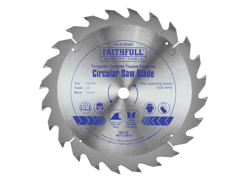 Faithfull TCT Cordless Trimsaw Blade 150 x 10mm x 24T POS FAIZ15024C