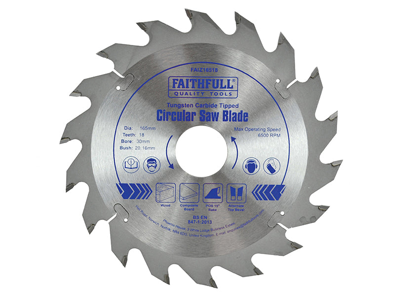 Faithfull TCT Circular Saw Blade 165 x 30mm x 18T POS FAIZ16518