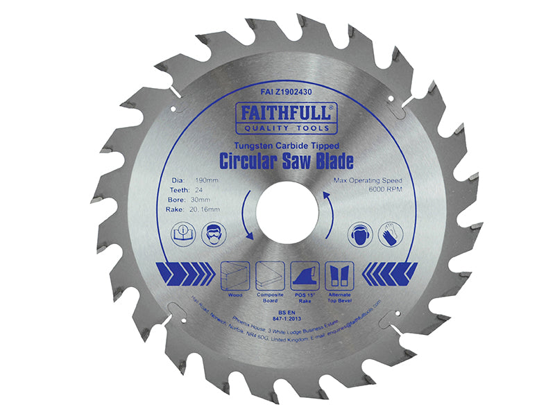 Faithfull TCT Circular Saw Blade 190 x 30mm x 24T POS FAIZ1902430