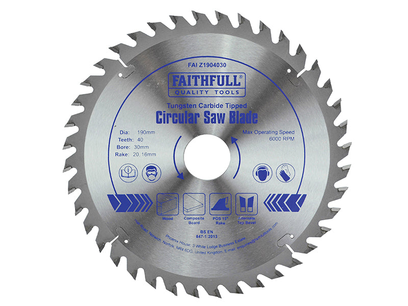 Faithfull TCT Circular Saw Blade 190 x 30mm x 40T POS FAIZ1904030