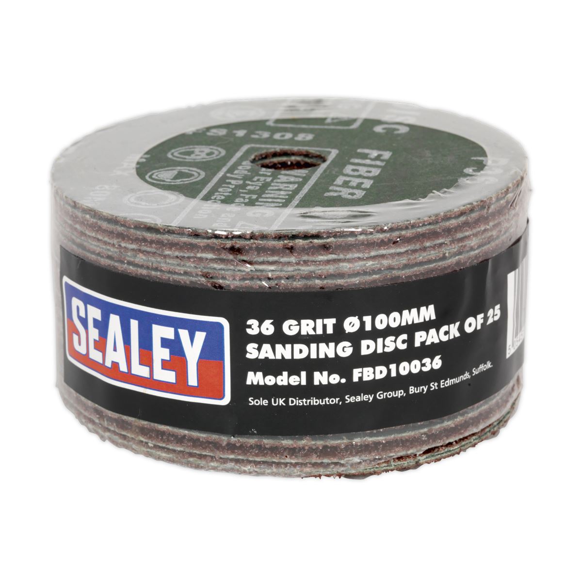 Sealey Sanding Disc Fibre Backed �100mm 36Grit Pack of 25 FBD10036