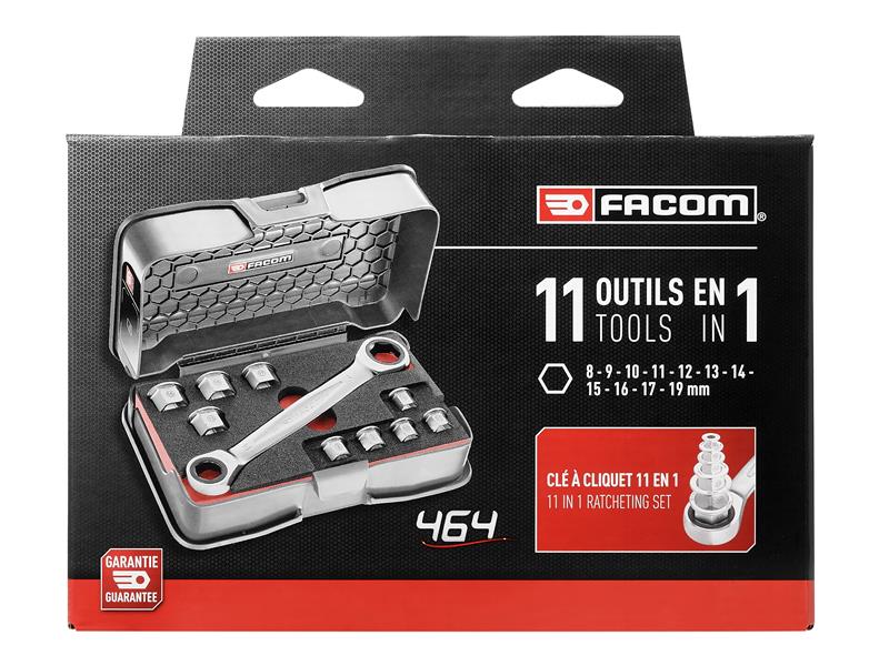 Facom Ratcheting Wrench 11-in-1 Low Access With 9 Reducer Bushes FCM464J1APB