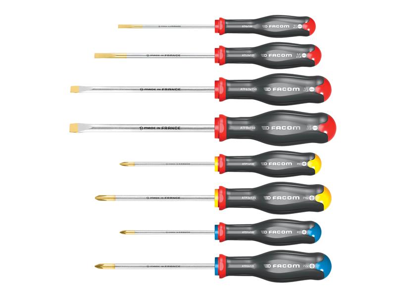 Facom Protwist Screwdriver Set 8 Piece Slotted Phillips & Pozidriv FCMATJ8PB