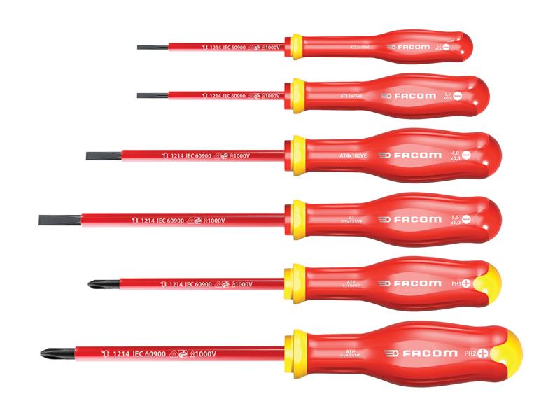 Facom Protwist VDE Screwdriver Set 6 Piece Slotted & Phillips FCMATPVEJ6PB