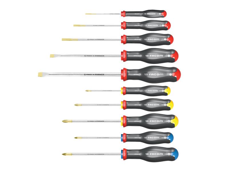 Facom Protwist Screwdriver Set 10 Piece Slotted Phillips & Pozidriv FCMATWJ10PB