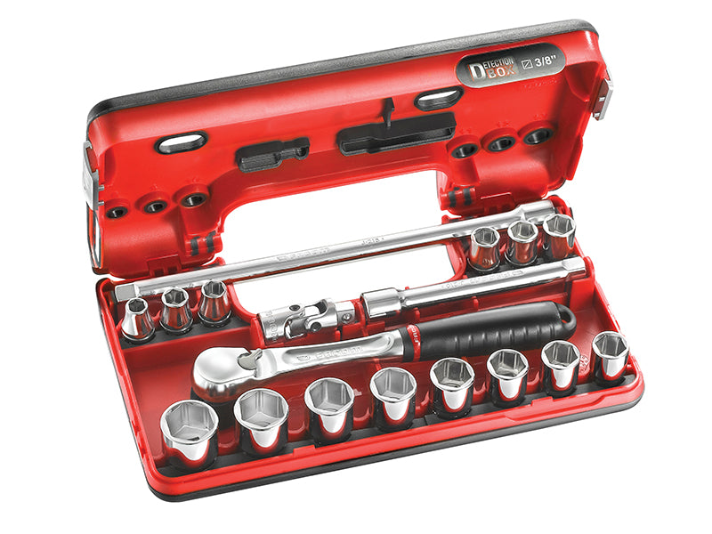 Facom 3/8in Drive 6-Point Detection Box Socket Set, 18 Piece FCMJLDBOX1PB