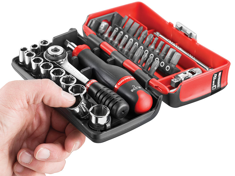 Facom 1/4in Metric Socket And Bit Set 38 Pc Standard Length Chrome FCMR2NANO