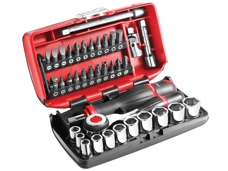 Facom 1/4in Metric Socket And Bit Set 38 Pc Standard Length Chrome FCMR360NANO