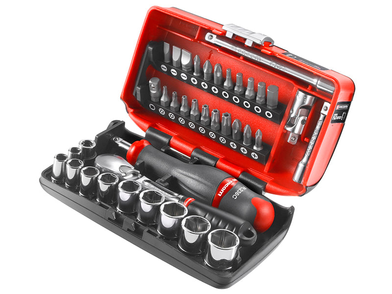 Facom 1/4in Drive Metric Nano Socket Set 38 Piece Standard Length FCMRLNANO1