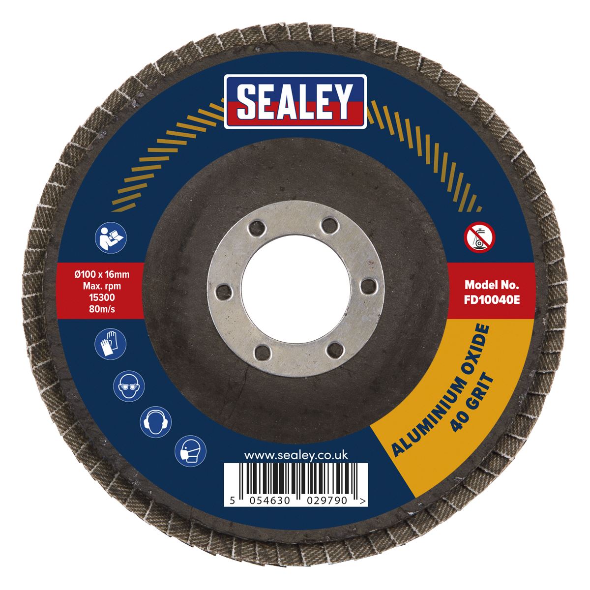 Sealey Flap Disc Aluminium Oxide �100mm �16mm Bore 40Grit FD10040E
