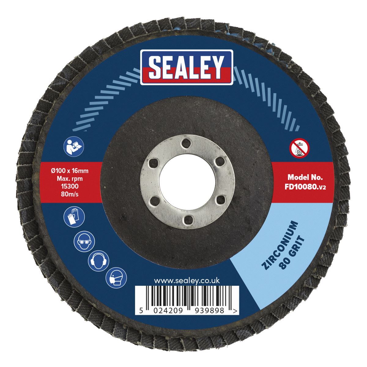 Sealey Flap Disc Zirconium �100mm �16mm Bore 80Grit FD10080