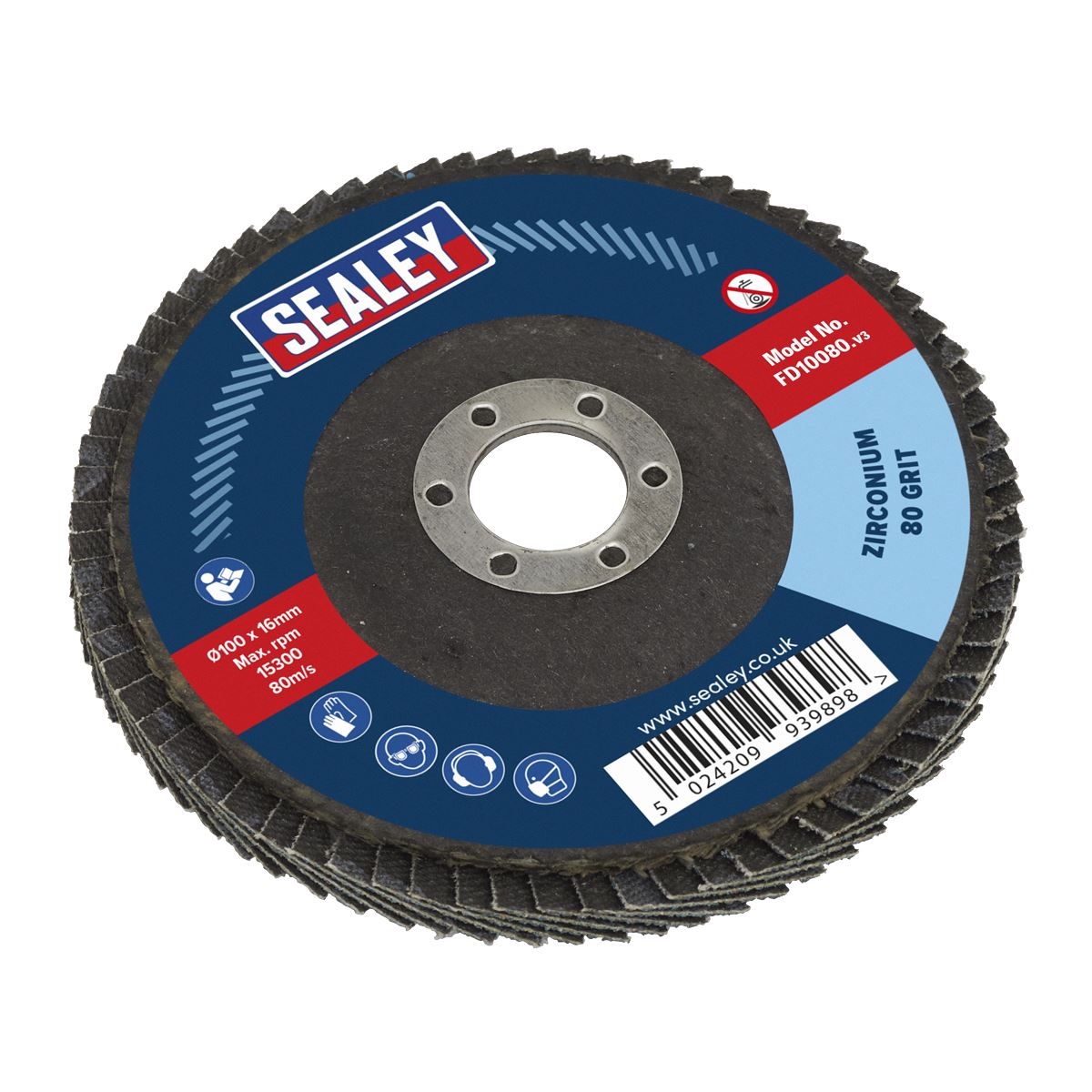 Sealey Flap Disc Zirconium �100mm �16mm Bore 80Grit FD10080