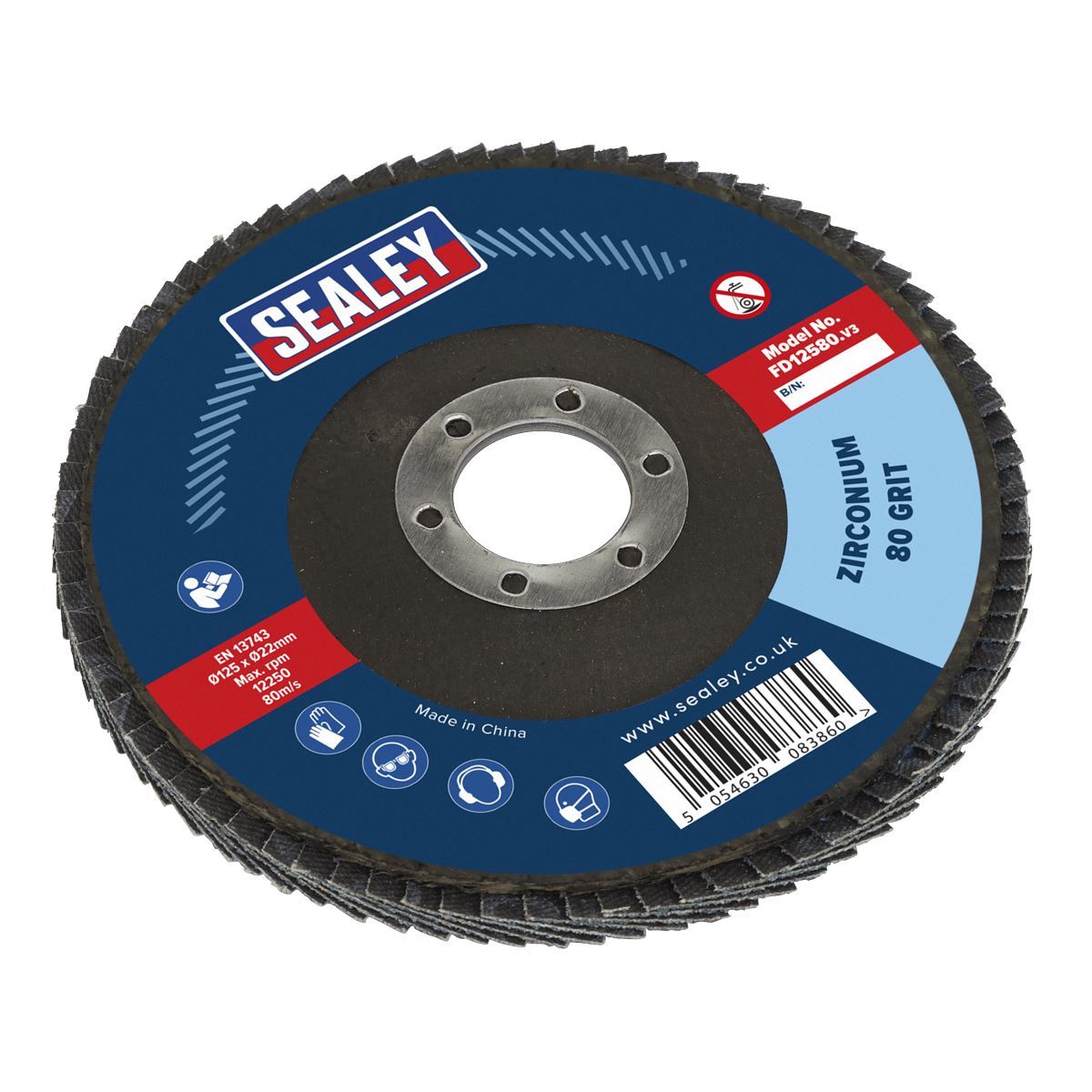 Sealey Flap Disc Zirconium �125mm �22mm Bore 80Grit FD12580