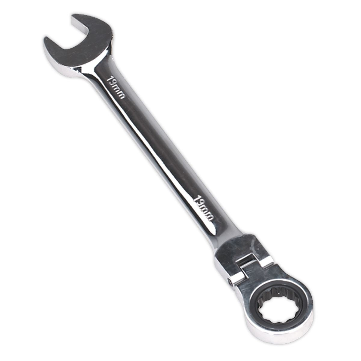 Sealey Flexi Head Ratchet Combination Spanner 19mm 72 Tooth Bi Hex FHRCW19