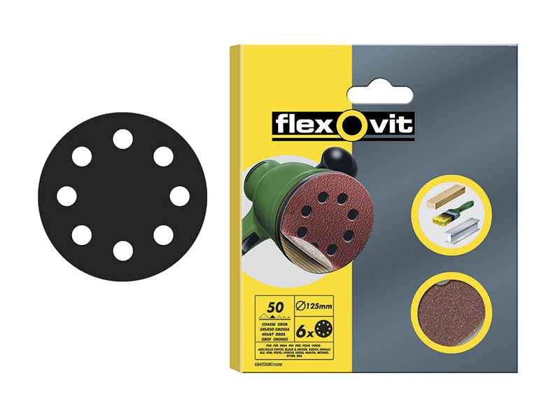 Flexovit Hook & Loop Sanding Disc 115mm Coarse 50G (Pack 6) FLV26384