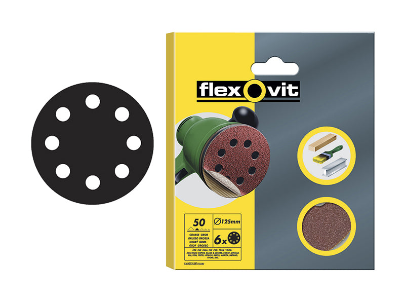 Flexovit Hook & Loop Sanding Disc 125mm Medium 80G (Pack 6) FLV26390