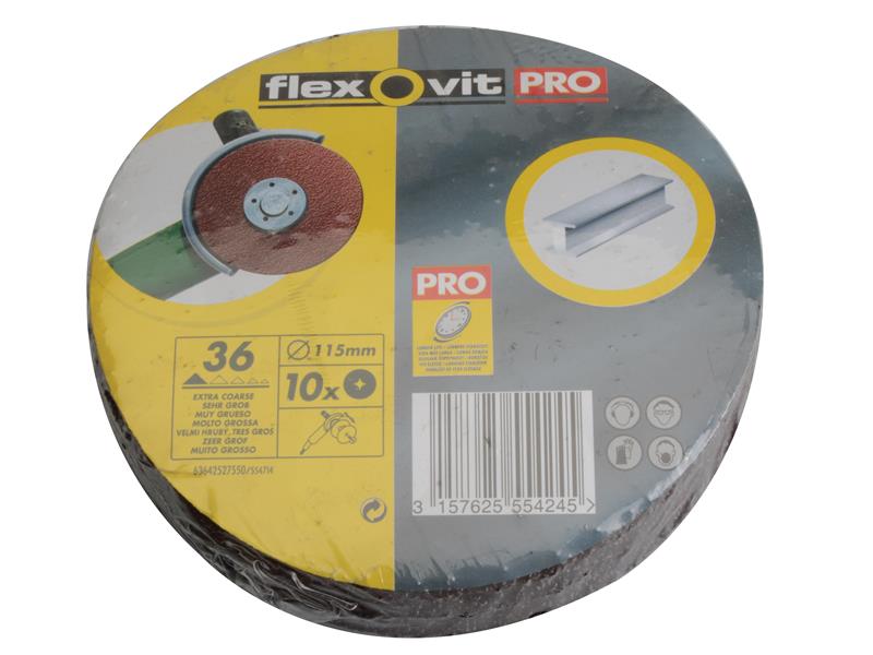 Flexovit Aluminium Oxide Fibre Disc 115mm Extra Coarse 36G (Pack 10) FLV27550