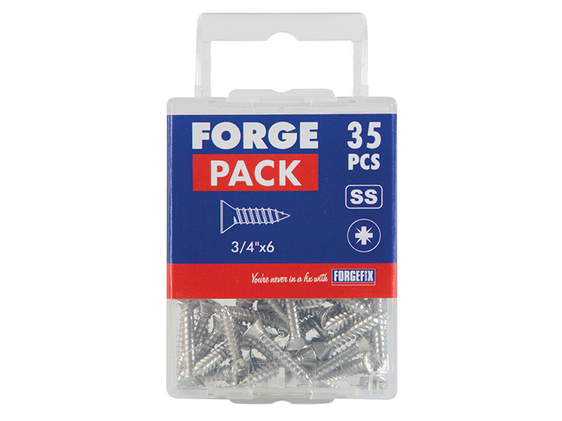 ForgeFix Self-Tapping Screw Pozi Compatible CSK A2 SS 3/4in x 8 ForgePack 30 FOR184638