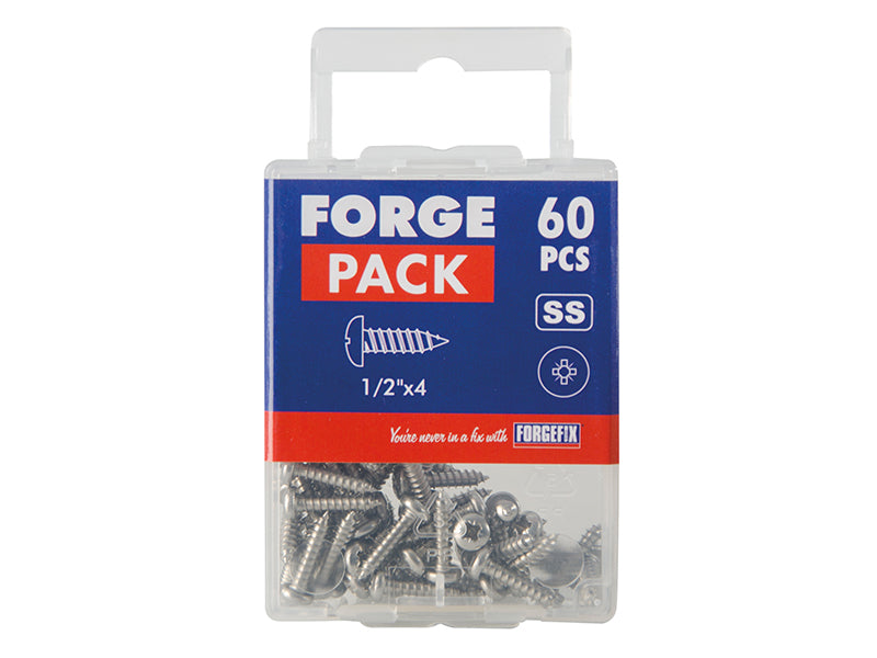 ForgeFix Self-Tapping Screw Pozi Compatible Pan A2 SS 1/2in x 4 ForgePack 60 FOR184782