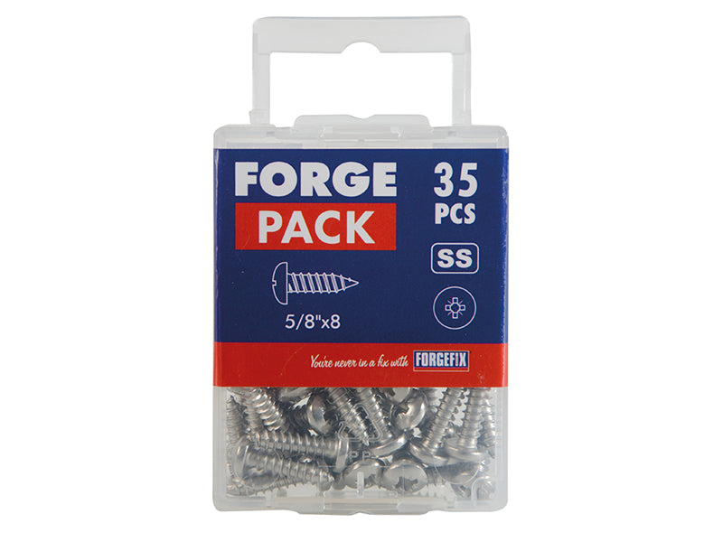 ForgeFix Self-Tapping Screw Pozi Compatible Pan A2 SS 5/8in x 8 ForgePack 35 FOR185055