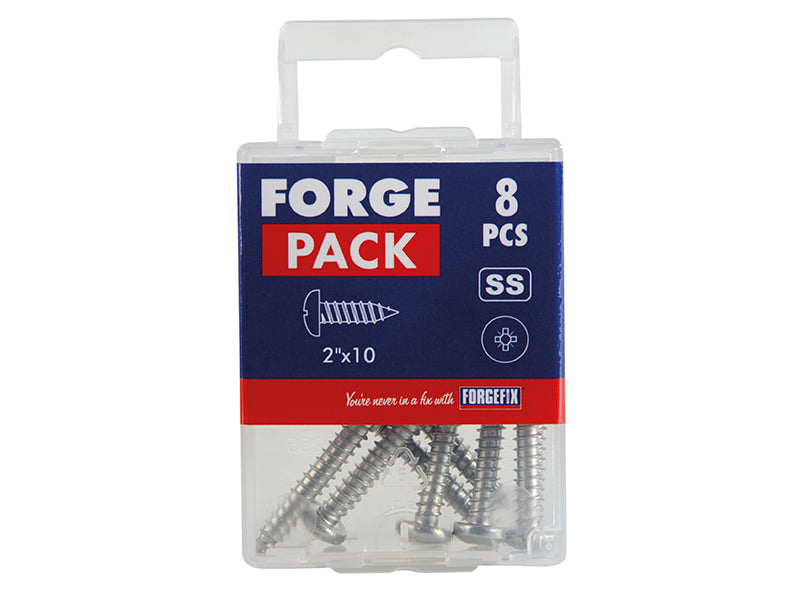 ForgeFix Self-Tapping Screw Pozi Compatible Pan A2 SS 2in x 10 ForgePack 8 FOR185383