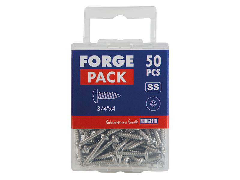 ForgeFix Self-Tapping Screw Pozi Compatible Pan A2 SS 3/4in x 4 ForgePack 50 FOR185659
