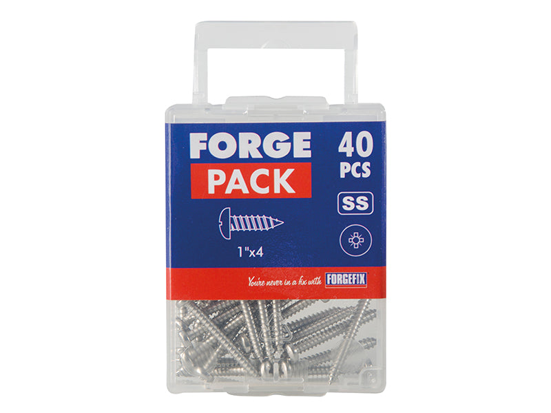 ForgeFix Self-Tapping Screw Pozi Compatible Pan A2 SS 1in x 4 ForgePack 40 FOR185680