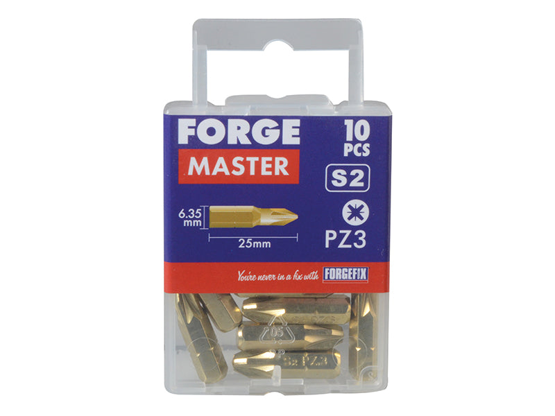 ForgeFix Pozidriv Compatible Bits PZ3 x 25mm (Pack 10) FORFM10PZ3