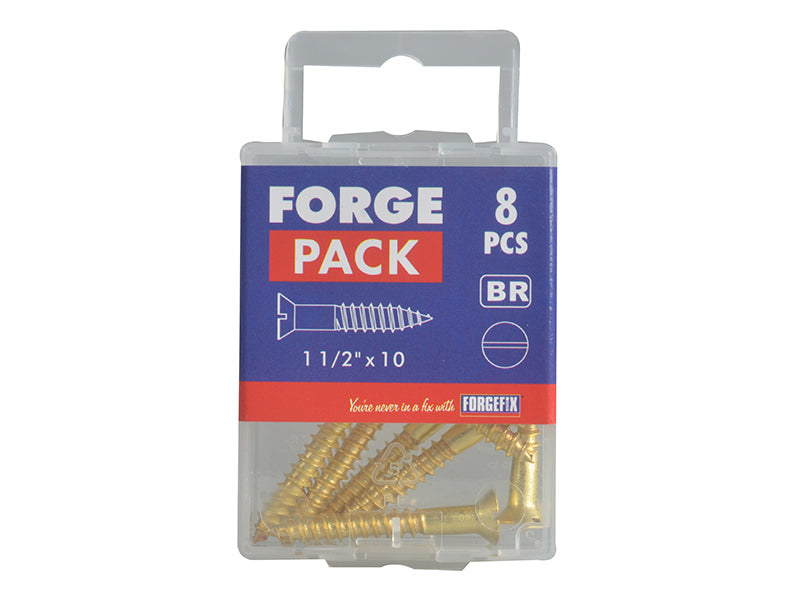 ForgeFix Wood Screw Slotted CSK Brass 1.1/2in x 10 Forge Pack 8 FORFPC11210B