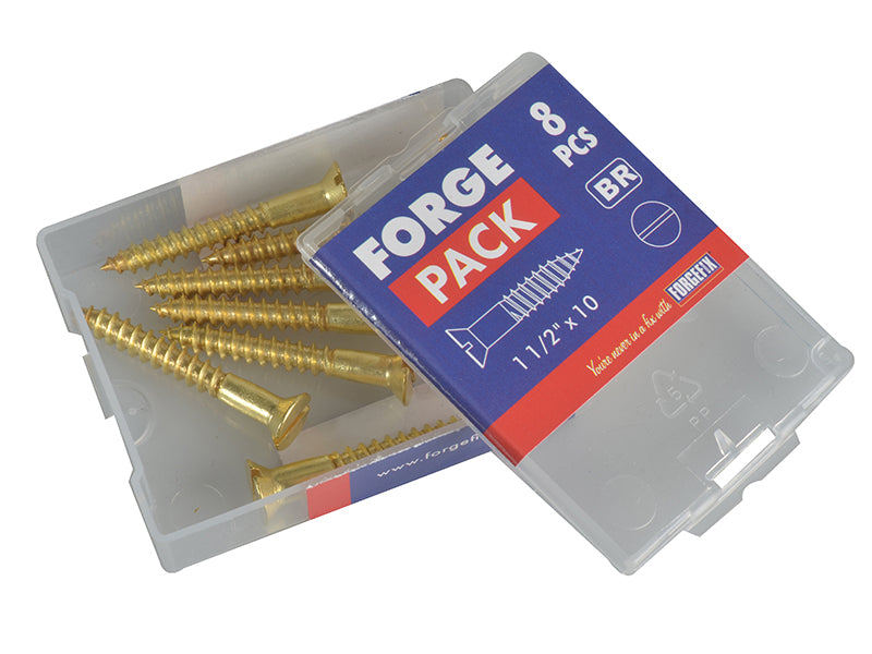 ForgeFix Wood Screw Slotted CSK Brass 1.1/2in x 10 Forge Pack 8 FORFPC11210B