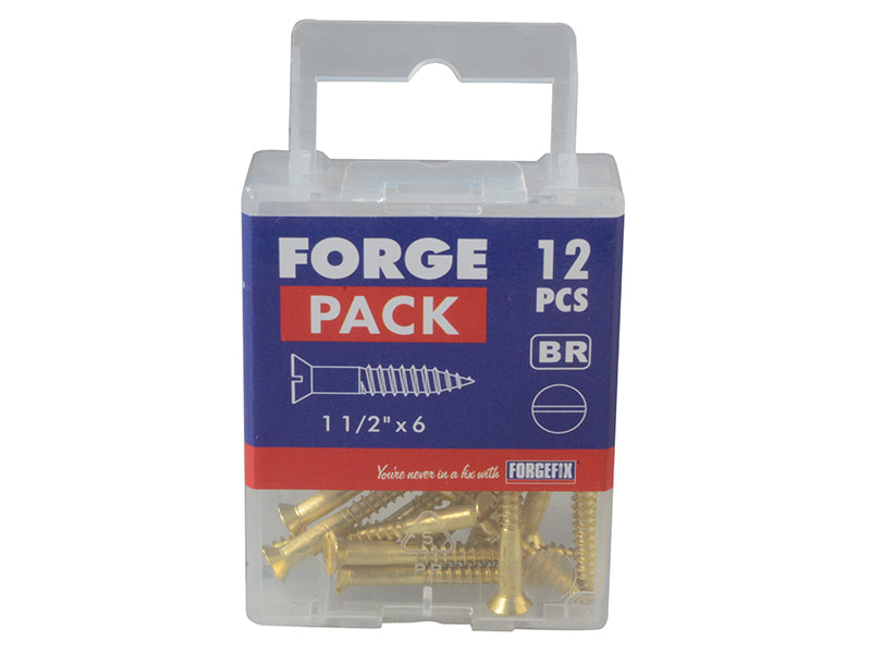 ForgeFix Wood Screw Slotted CSK Brass 1.1/2in x 6 Forge Pack 12 FORFPC1126B