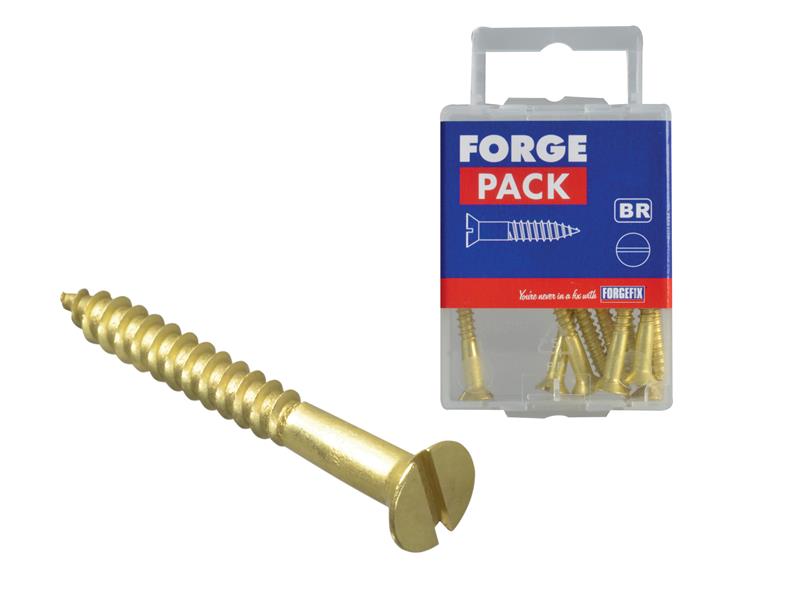 ForgeFix Wood Screw Slotted CSK Brass 1.1/2in x 8 Forge Pack 10 FORFPC1128B