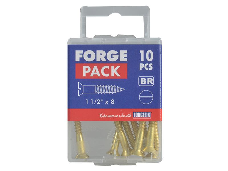 ForgeFix Wood Screw Slotted CSK Brass 1.1/2in x 8 Forge Pack 10 FORFPC1128B