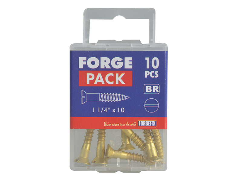 ForgeFix Wood Screw Slotted CSK Brass 1.1/4in x 10 Forge Pack 10 FORFPC11410B
